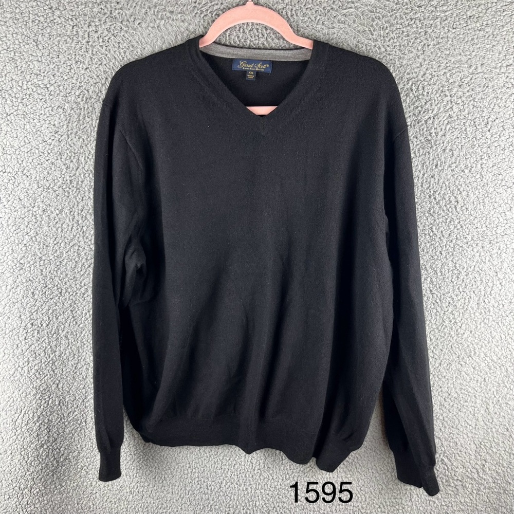 Garrett Scott Men’s XXL Black Long Sleeve Extra Fine Merino Wool‎ V-Neck Sweater